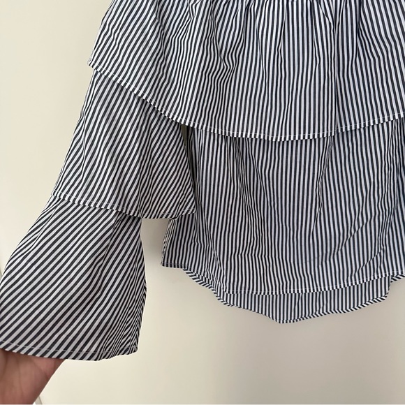 Love, Fire Blue Striped Off Shoulder Tiered Sleeve Blouse - Picture 3 of 5